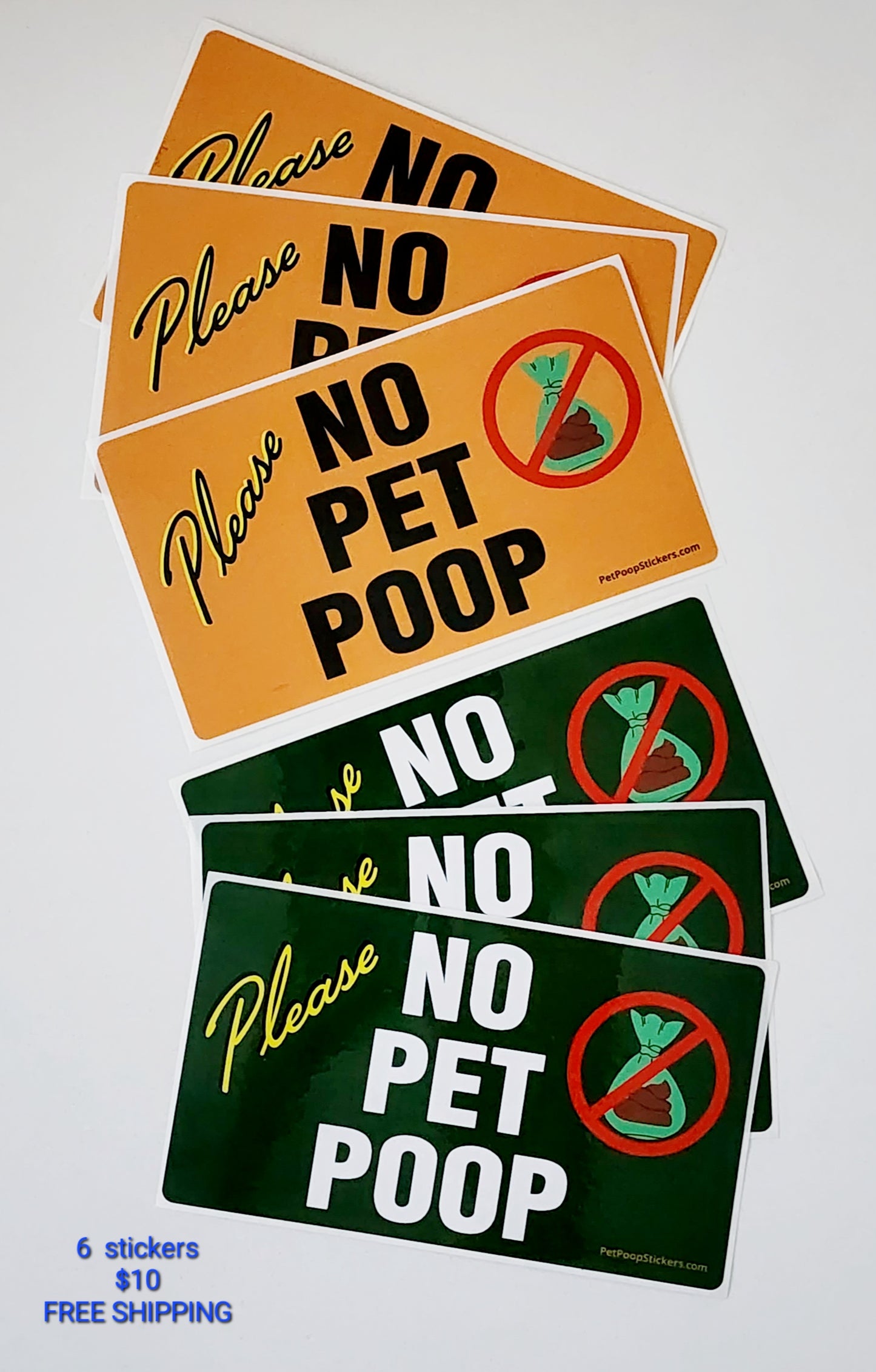 "Please, No Pet Poop"  Trash Can Sticker. 6-pack